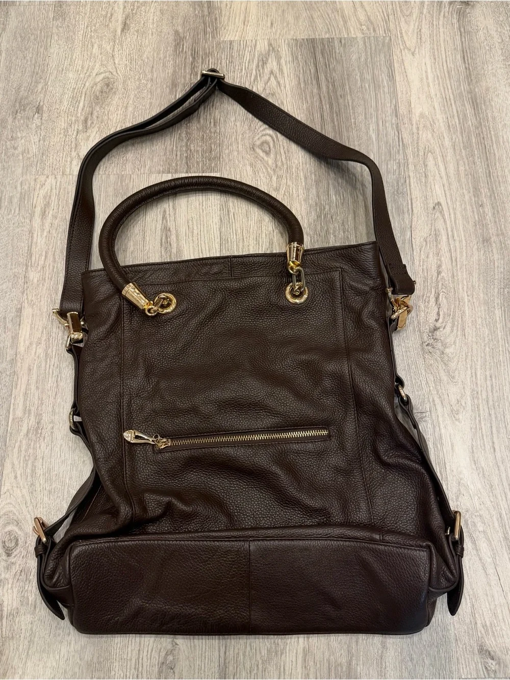 Kristen Bell for Erica Anenberg Brown Leather Convertible Tote Bag